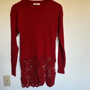 Elegant Long Sleeve Red Dress with Lace Detail